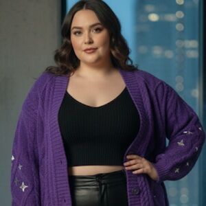 Taylor Swift Speak Now soft Cable knit purple Cardigan stars appliqués. XL 2XL